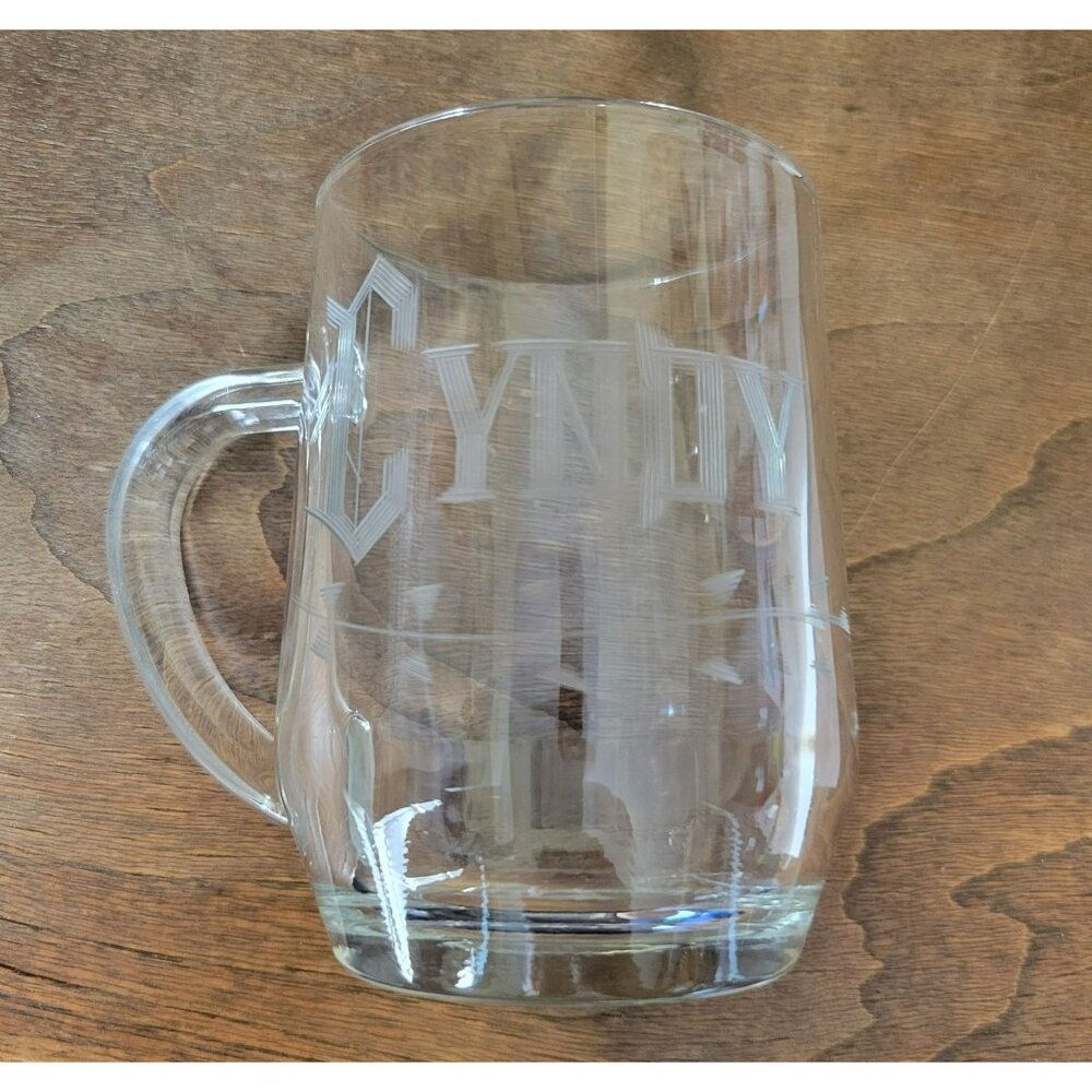 Personalized CYNDY Coffee Mug Cup Wheel Cut Etched Glass